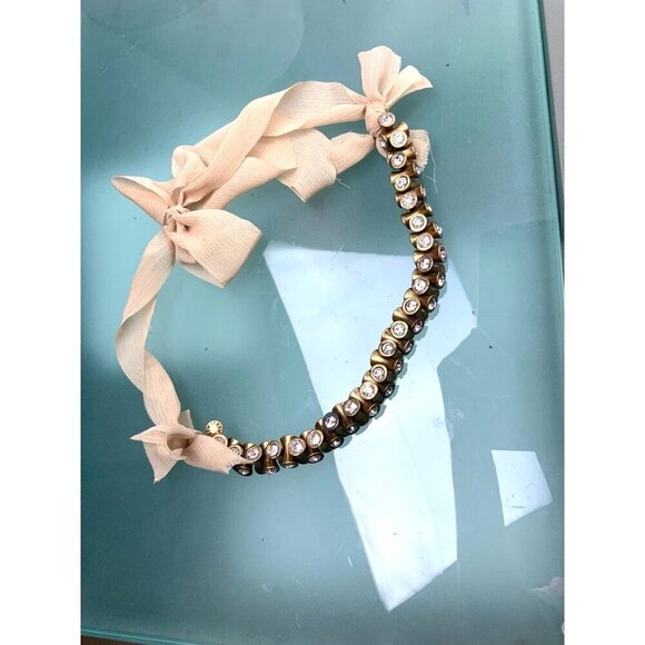Necklace  11 ‘ of brass / rhynestone rest is nude ribbon - Picture 1 of 4